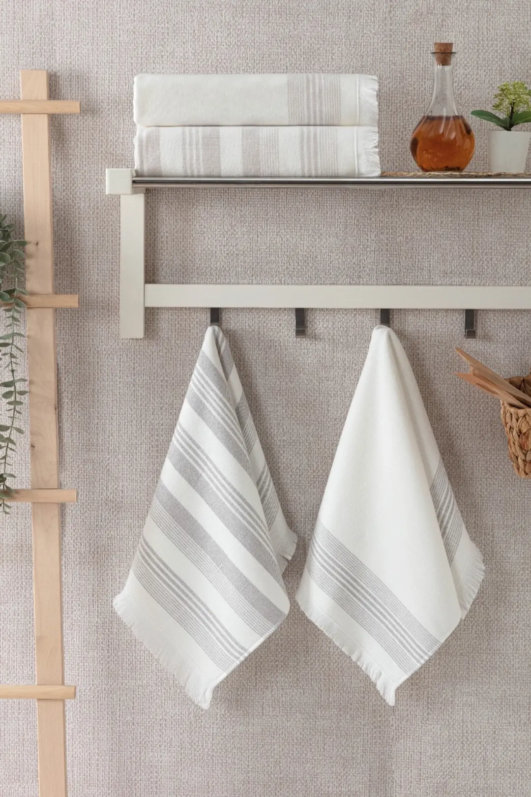 Ürün görseli: %100 Pamuk 4'lü Mutfak Havlusu 40x60 cm - Asorti - Gri